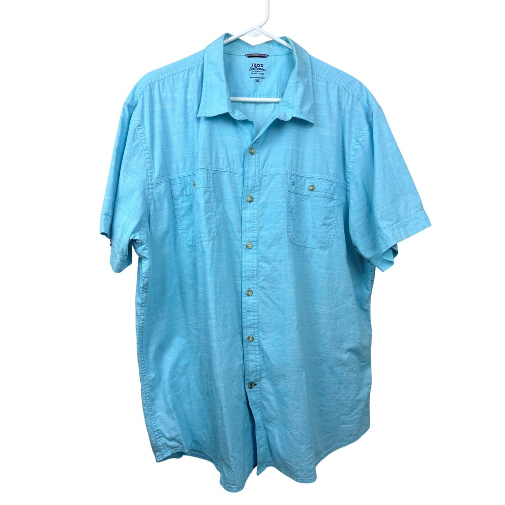 IZOD Saltwater Relaxed Classics 100% Cotton Blue Short Sleeve Button Shirt XXL